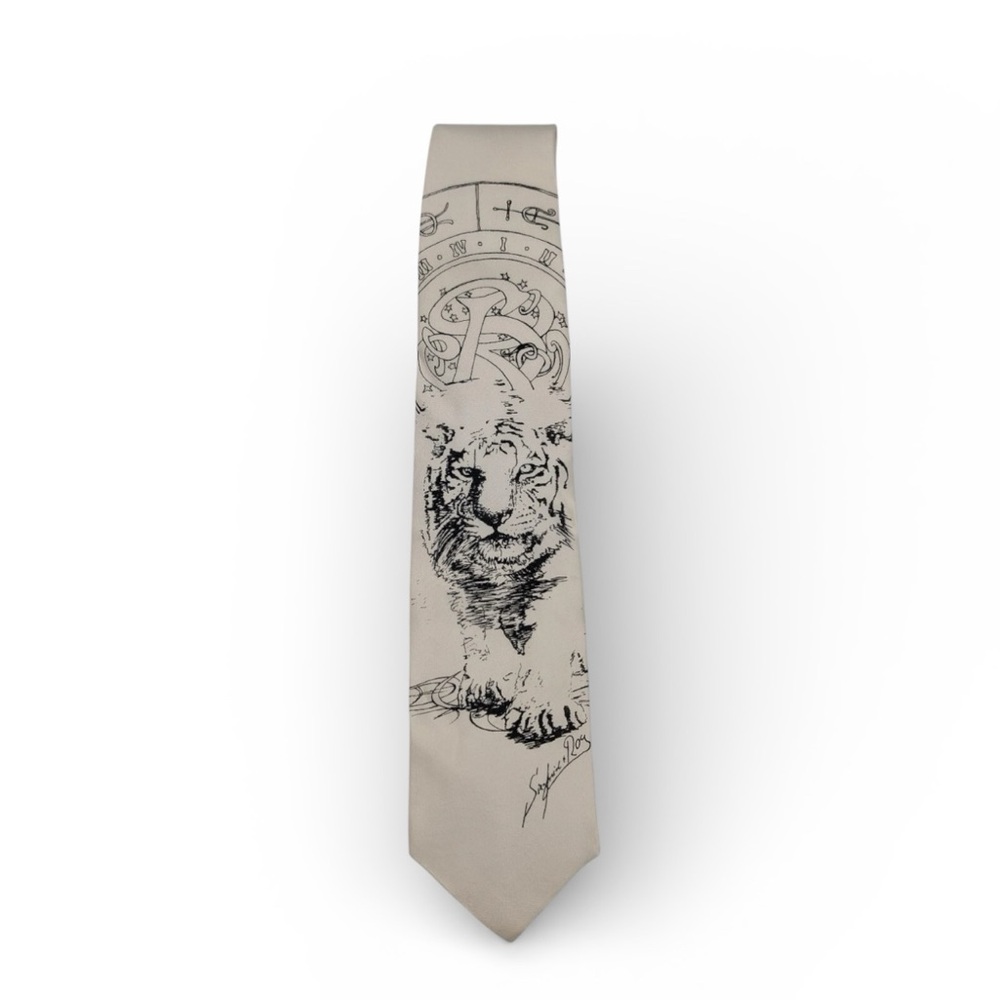 Vtg Siegfried & Roy Mirage Las Vegas White Tiger Silk Tie Komar Germany Zodiac